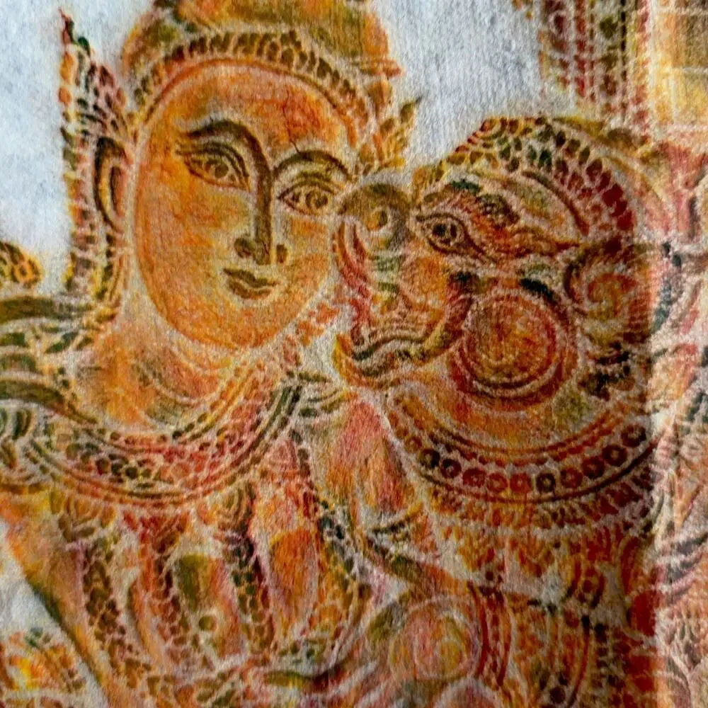 Vintage Thai Temple Rubbing Handmade Paper Wall Art 21x22 Unframed